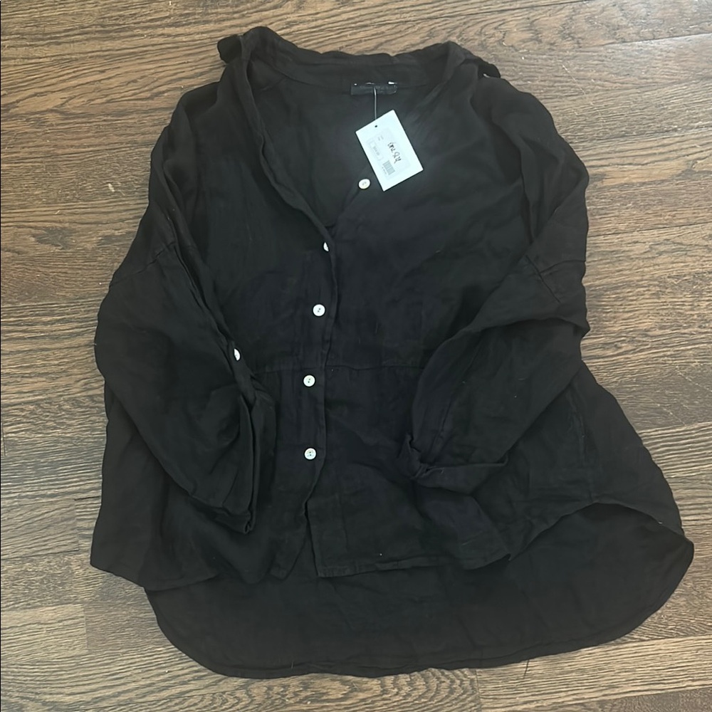 Meo Meli Women's Black Button-Down Shirt - Lightweight Linen